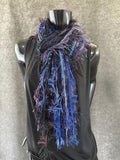 Handmade Boho Indie style art scarf in jewel tones and Electric Blue purple