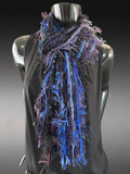 Handmade Boho Indie style art scarf in jewel tones and Electric Blue purple