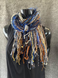 Boho style Scarf in Blue Tan, Indie fashion