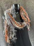 Boho style long scarf in gray rust neutrals cowgirl fashion indie accessories