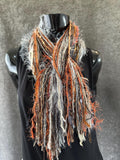 Boho style long scarf in gray rust neutrals cowgirl fashion indie accessories