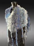 Hand knit Fringed Boho chic poncho in Blue gray cover-up, bohemian, cowgirl style