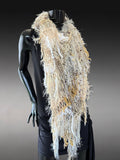 Boho knit poncho in ivory beige, fringed shawl tribal wrap, Tribal Wrap