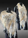 Boho knit poncho in ivory beige, fringed shawl tribal wrap, Tribal Wrap