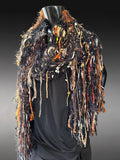 Handmade artistic knit black rust scarf, Fall color Bohemian fashion, scarf