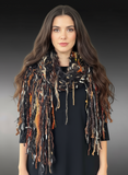 Handmade artistic knit black rust scarf, Fall color Bohemian fashion, scarf