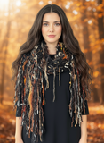 Handmade artistic knit black rust scarf, Fall color Bohemian fashion, scarf