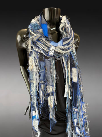 Eco-friendly Eclectic scarf - Jean blue and gray scarf