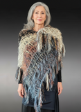 Hand Knit Boho style Poncho, Fringed Knit neutral poncho, shoulder wrap.