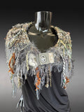 Luxury knit artisan bohemian fringe cowl with clasp, woodland elf fashion, nature inspired