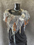 Luxury knit artisan bohemian fringe cowl with clasp, woodland elf fashion, nature inspired
