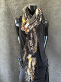 Boho Fabric Fringe Scarf Animal Print Artwear
