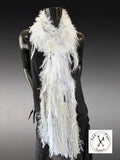 Hand Knit Bohemian Fur scarf with fringe in Taupe white Ivory