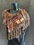 Hand knit Boho Cowl with leather clasp closure and clasp