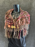 Hand knit Boho Cowl with leather clasp closure and clasp