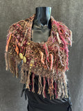 Hand knit Boho Cowl with leather clasp closure and clasp