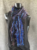 Handmade Boho Indie style art scarf in jewel tones and Electric Blue purple
