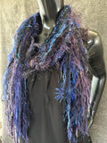 Handmade Boho Indie style art scarf in jewel tones and Electric Blue purple