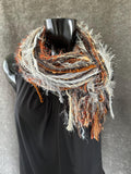 Boho style long scarf in gray rust neutrals cowgirl fashion indie accessories