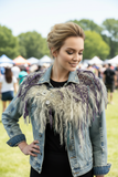 Model at outdoor summer event with original-scale luxury fringe cowl