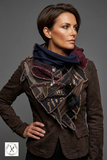 Revised preview with original-scale cowl on brunette couture model