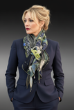 Scarf from third image on model with navy jacket