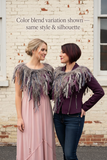 Bohemian style faux Fur wrap with fringe, luxury fur knit capulet, Fiber Art Wrap