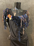 Knit Cowl with fringe and clasp on leather, game of thrones, wearable art