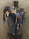 Knit Cowl with fringe and clasp on leather, game of thrones, wearable art