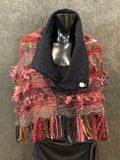 Hand Woven poncho with art yarns, autumn color poncho with collar