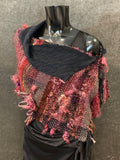 Hand Woven poncho with art yarns, autumn color poncho with collar