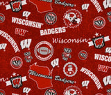 Wisconsin UW Madison NCAA fabric, one yard cut. Bucky fabric print, face mask fabric. Red Badger fabric, Wisconsin Badger fabric