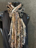 Lightweight handmade short Fringie scarf, all fringe yarn scarf, boho fiber scarf, ribbon necklace, boho accessory, beige black scarves