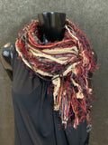 Fringie scarf in Autumn shades, Fringe Scarf, Handmade art yarn scarf, bohemian style, boho chic, maroon wine rust brown