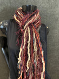 Fringie scarf in Autumn shades, Fringe Scarf, Handmade art yarn scarf, bohemian style, boho chic, maroon wine rust brown