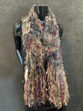 Hand Knit Fringed Bohemian hand knit scarf, Artisan yarn Scarf, black gray blush pink scarf, fur knit scarves, women gifts