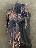 Hand Knit Fringed Bohemian hand knit scarf, Artisan yarn Scarf, black gray blush eggplant scarf, fur knit scarves, women gifts