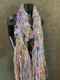 Fringed artistic knit scarf, gray purple blue , bohemian artwear knitwear, Scarf or wrap, boho scarf, tribal, artwear