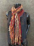 Fringie scarf in burgundy red brown shades, Fringe Scarf, Handmade art yarn scarf, bohemian style, boho chic, easy styling scarves