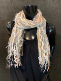 Fringie art Yarn bohemian style Scarf, ivory luxury art yarn Scarf, fur fringe scarf, boho fashion, fiber necklace, indie scarf