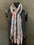 Handmade art yarn XL fringe scarf with art yarns , Fringie scarf in labendar purple gray , women gift, boho accessory, faux fur soft scarf