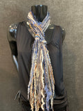 Art yarn scarf, Fringie in blue beige, Fringe knot Scarf, Multitextural fringe scarf, boho chic style, funky scarf, tribal