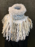 Knit Cowl, Boho winter Handmade knit reversible turtleneck cowl with fringe, head scarf, boho style, easy styling scarf