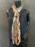 Fringie Yarn Scarf, Ribbon Fringe Scarf, Fringie in tan aqua funky petite scarf, boho style scarves, easy gifts