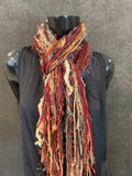 Fringie scarf in burgundy red brown shades, Fringe Scarf, Handmade art yarn scarf, bohemian style, boho chic, easy styling scarves