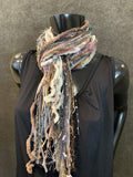 Art yarn scarf, Fringie in jewel tones, purple aqua taupe Boho Fringe Scarf, Multitextural fringe scarf in boho chic, funky scarf