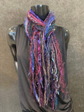 Handmade Boho Indie style art scarf,  purple blue jewel tone fringe scarf, Fringie boho inspired scarf women gift, accessory bohemian