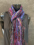 Handmade Boho Indie style art scarf,  purple blue jewel tone fringe scarf, Fringie boho inspired scarf women gift, accessory bohemian