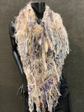Hand knit ivory boho Fringed Shawl, Shoulder Wrap