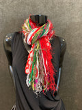 Christmas color Grinch scarf with ribbons, ugly sweater, polka dot scarf